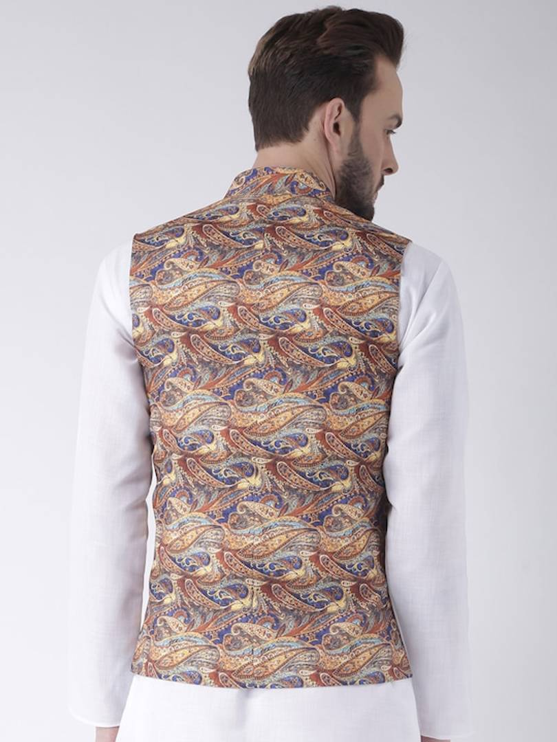 Men's Multicoloured 
Cotton Blend
 Printed Nehru Jackets